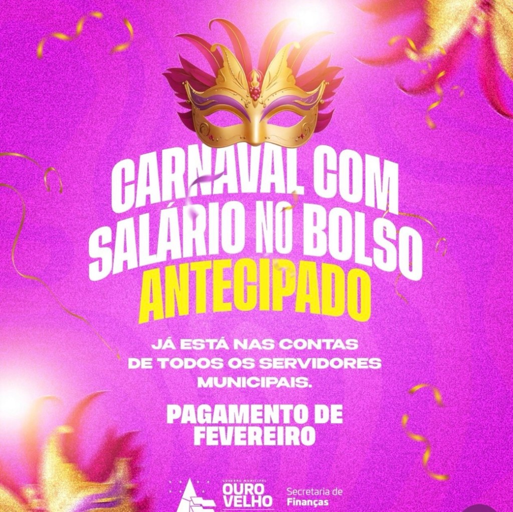 Prefeitura de Ouro Velho antecipa pagamento de servidores para o&nbsp;Carnaval