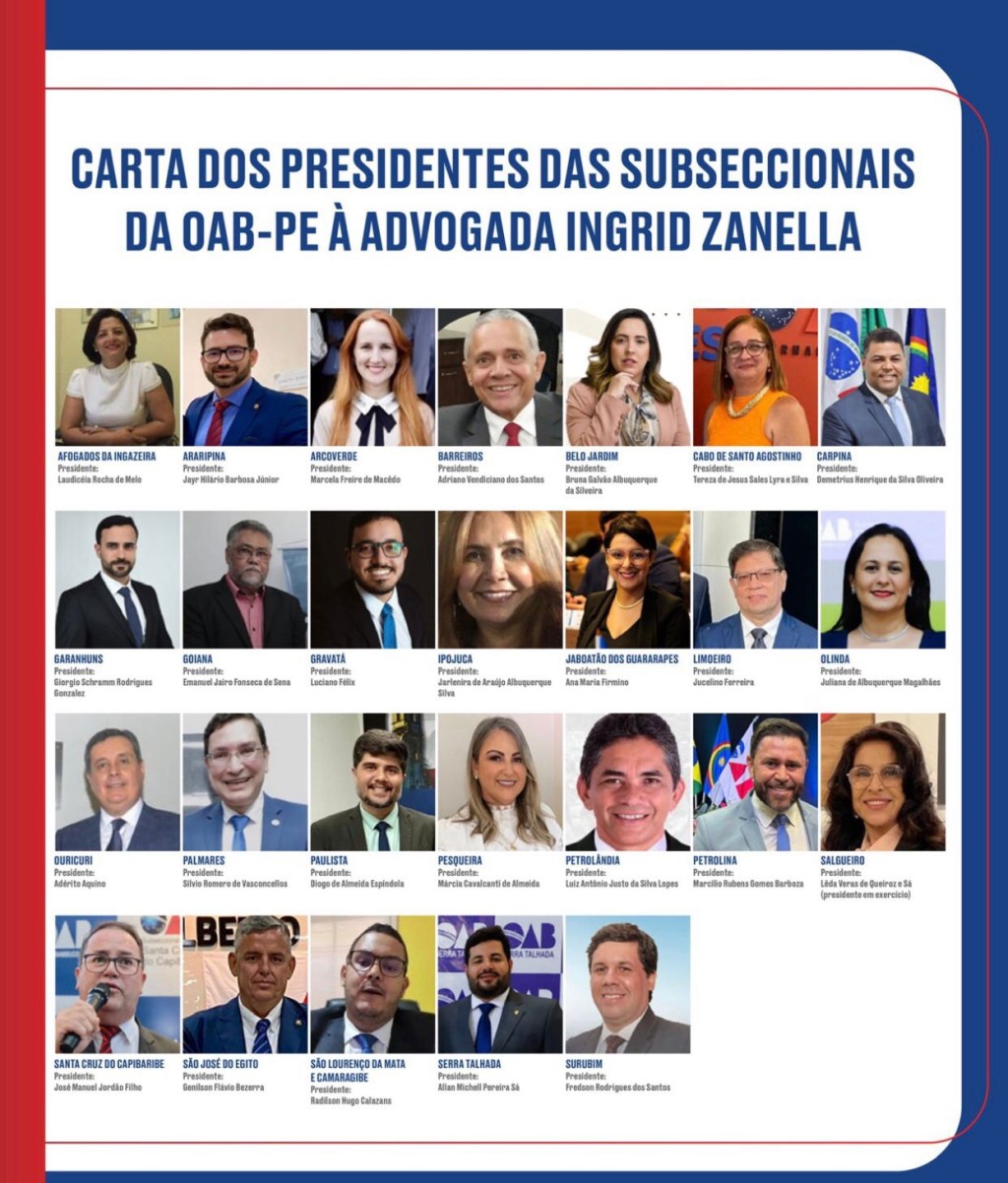 Presidentes de 26 das 29 Subseções da OAB-PE convocam Ingrid Zanella para novos&nbsp;desafios