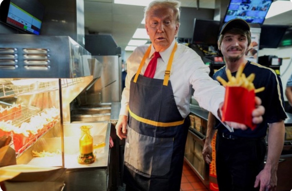 Brasileira pede a Trump que não deixe os EUA se tornarem o Brasil em evento no drive-thru do&nbsp;McDonald’s