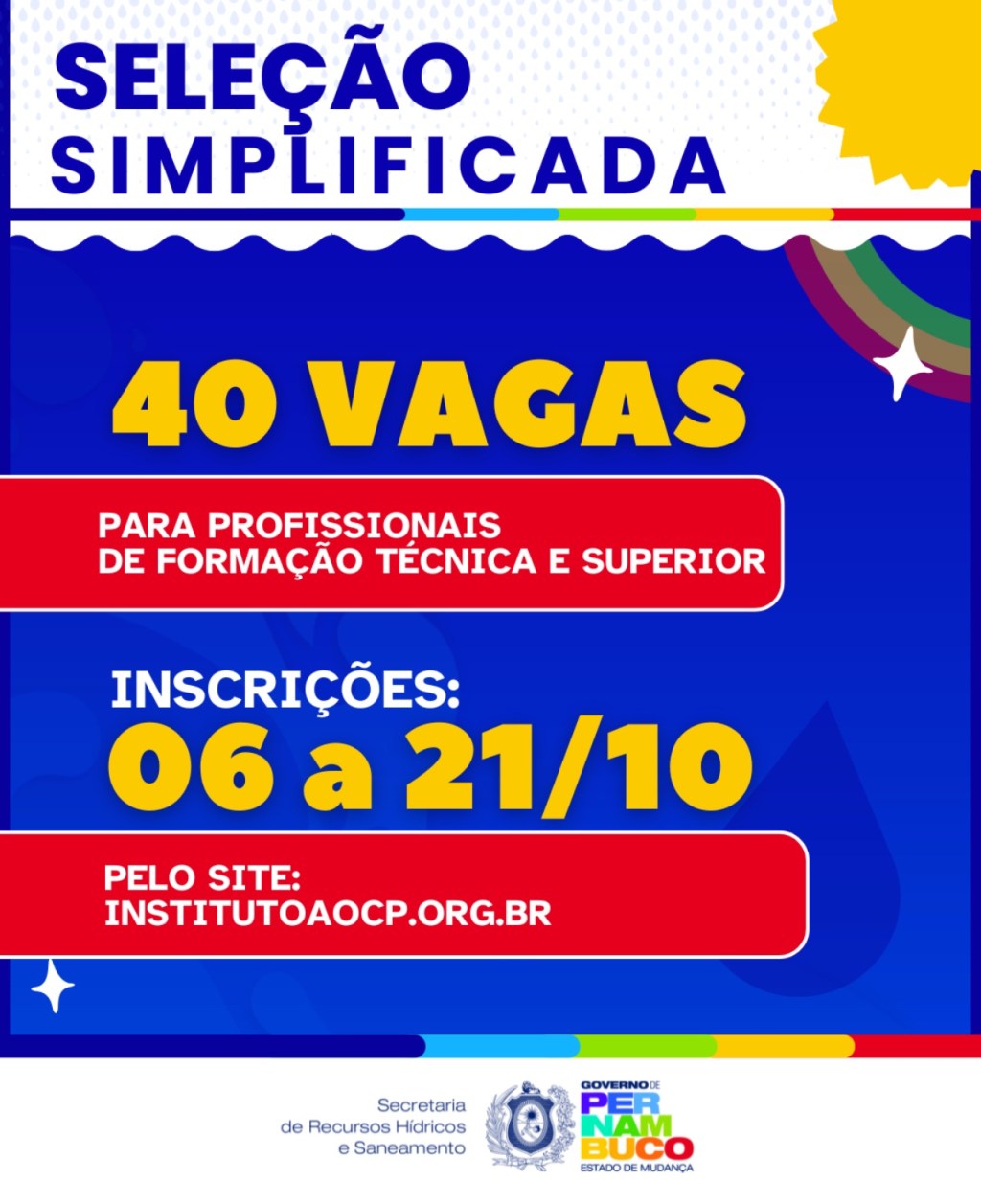 Seleção simplificada da Secretaria de Recursos Hídricos e Saneamento de&nbsp;PE