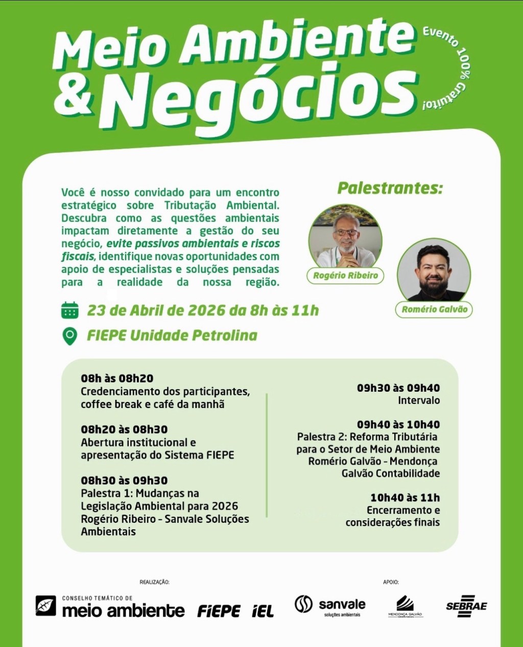 Meio ambiente e negócios serão temas de debate gratuito em&nbsp;Petrolina